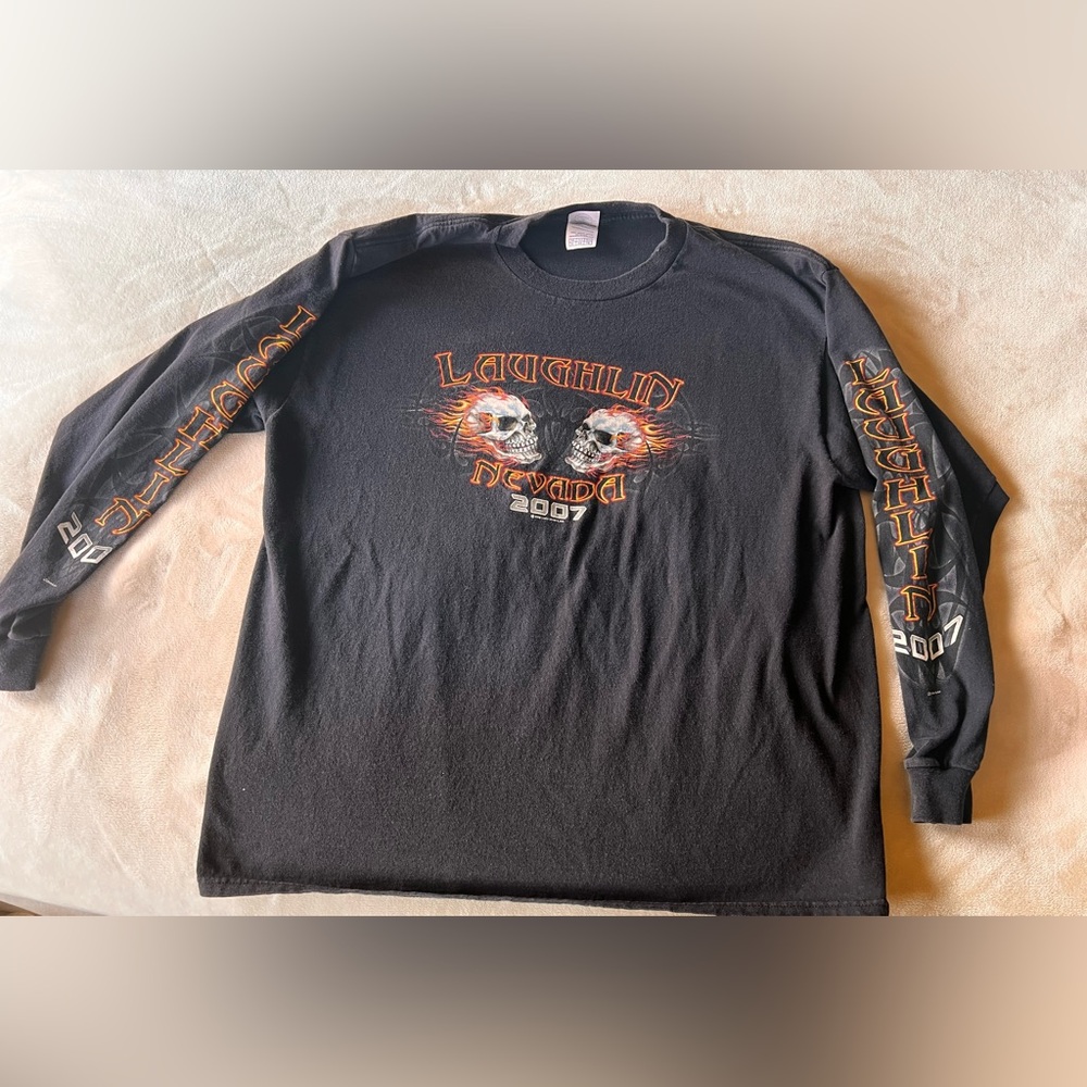 Original motorcycle Laughlin Delta Black Long Sleeve Tee with Bikers Fire